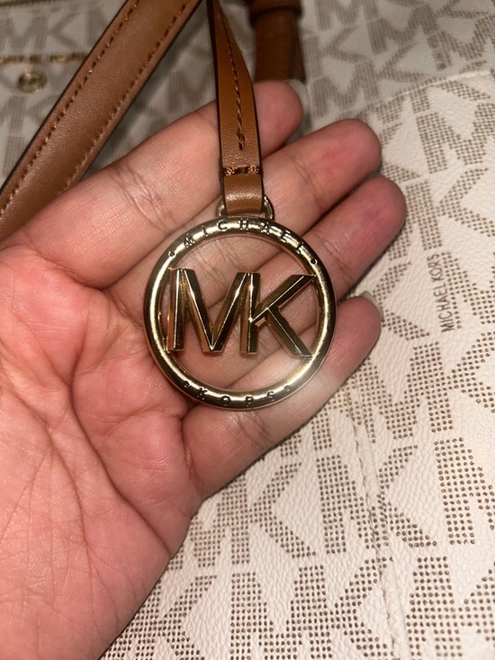 Michael Kors Cream Monogram Tote with Brown Leather Trim - Picture 4 of 5